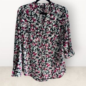 Jones New York Black and Pink Floral Blouse